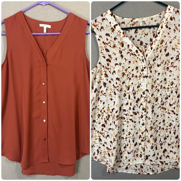 2 Maurices Blouses Sleeveless V-Neck Lightweight Button Down Fall Colors Size L - Picture 1 of 15